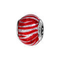 Charms Thabora en argent rhodi&eacute; et verre de Murano v&eacute;ritable blanc r&eacute;br&eacute; rouge paillet&eacute;