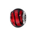 Bracelets sur Artemare : Charms Thabora en argent rhodi&eacute; et verre de Murano v&eacute;ritable rouge avec 1 filet noir