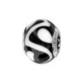 Bracelets sur Artemare : Charms Thabora en argent rhodi&eacute; et verre de Murano v&eacute;ritable noir avec zig-zag et points blancs
