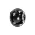 Charms Thabora en argent rhodi&eacute; et verre de Murano v&eacute;ritable noir avec taches argent&eacute;es