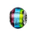 Bracelets sur Artemare : Charms Thabora en argent rhodi&eacute; et verre de Murano v&eacute;ritable 3 bandes : vert, bleu et violet