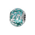 Charms Thabora en argent rhodi&eacute; et verre de Murano v&eacute;ritable bleu-vert mouchet&eacute; argent&eacute;