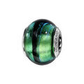 Charms Thabora en argent rhodi&eacute; et verre de Murano v&eacute;ritable vert avec reflet bleut&eacute; et filet noir