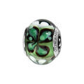 Charms Thabora en argent rhodi&eacute; et verre de Murano v&eacute;ritable vert avec fleur &agrave; 4 p&eacute;tales vert fonc&eacute; entour&eacute;s de noir
