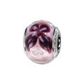 Charms Thabora en argent rhodi&eacute; et verre de Murano v&eacute;ritable rose avec papillons violets et rose et coeurs blancs Artemare