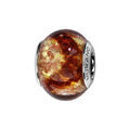 Bracelets sur Artemare : Charms Thabora en argent rhodi&eacute; et verre de Murano v&eacute;ritable dor&eacute; mouchet&eacute; cuivr&eacute; et bande brune en zig-zag