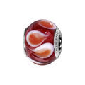 Bracelets sur Artemare : Charms Thabora en argent rhodi&eacute; et verre de Murano v&eacute;ritable rouge fonc&eacute; avec gouttes oranges et blanches en sens inverse altern&eacute;
