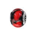 Charms Thabora en argent rhodi&eacute; et verre de Murano v&eacute;ritable noir avec taches rouges Artemare