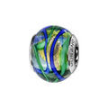Charms Thabora en argent rhodi&eacute; et verre de Murano v&eacute;ritable dor&eacute; avec filets verts et bleus Artemare