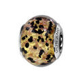 Charms Thabora en argent rhodi&eacute; et verre de Murano v&eacute;ritable dor&eacute; mouchet&eacute; noir et marron