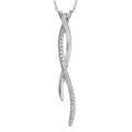 Colliers sur Artemare : Collier en argent rhodi&eacute; cha&icirc;ne avec pendentif 2 brins en forme de vague, 1 lisse et l'autre orn&eacute; d'oxydes blancs sertis - longueur 42cm + 3cm de rallonge