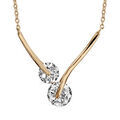 Collier en plaqu&eacute; or cha&icirc;ne avec pendentif 2 baguettes lisses avec 1 oxyde rond blanc &agrave; chaque extr&eacute;mit&eacute; et qui se rejoignent - longueur 40cm + 4cm de rallonge