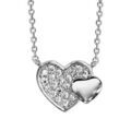 Colliers sur Artemare : Collier en argent rhodi&eacute; cha&icirc;ne avec pendentif 2 coeurs superpos&eacute;s, 1 petit lisse et l'autre pav&eacute; d'oxydes blancs sertis - longueur 40cm + 4cm de rallonge