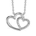 Colliers sur Artemare : Collier en argent rhodi&eacute; cha&icirc;ne avec pendentif 2 coeurs crois&eacute;s, 1 lisse et l'autre orn&eacute; d'oxydes blancs sertis - longueur 40cm + 4cm de rallonge