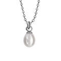 Collier en argent rhodi&eacute; cha&icirc;ne avec pendentif perle de culture blanche de 6mm en forme de poire 42+3cm