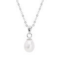 Collier en argent rhodi&eacute; cha&icirc;ne avec pendentif perle de culture blanche de 7mm en forme de poire 42+3cm