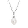 Colliers sur Artemare : Collier en argent rhodi&eacute; cha&icirc;ne avec pendentif perle de culture blanche de 8mm en forme de poire 42+3cm