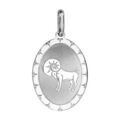Pendentif en argent rhodi&eacute; plaque ovale zodiaque B&eacute;lier mat et brillant Artemare