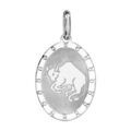Pendentif en argent rhodi&eacute; plaque ovale zodiaque Taureau mat et brillant Artemare
