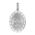Pendentif en argent rhodi&eacute; plaque ovale zodiaque G&eacute;meaux mat et brillant
