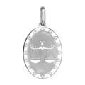 Pendentif en argent rhodi&eacute; plaque ovale zodiaque Balance mat et brillant