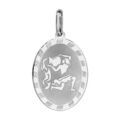 Pendentif en argent rhodi&eacute; plaque ovale zodiaque Verseau mat et brillant