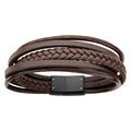 Bracelet en cuir marron plusieurs fils dont 1 tressé, 2 ronds et 2 plats et acier - longueur 20cm Bracelets sur Artemare : Bracelet en cuir marron plusieurs fils dont 1 tressé, 2 ronds et 2 plats et acier - longueur 20cm