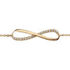 Bracelet en plaqu&eacute; or cha&icirc;ne avec au milieu symbole infini orn&eacute; d'oxydes blancs sur moiti&eacute; du symbole - longueur 16cm + 2cm de rallonge