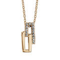 Colliers sur Artemare : Collier en plaqu&eacute; or cha&icirc;ne avec pendentif 2 rectangles ouverts imbriqu&eacute;s dont 1 orn&eacute; d'oxydes blancs sertis et l'autre lisse - longueur 40cm + 4cm de rallonge