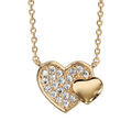 Collier en plaqu&eacute; or cha&icirc;ne avec pendentif 2 coeurs superpos&eacute;s, 1 petit lisse et l'autre pav&eacute; d'oxydes blancs sertis - longueur 40cm + 4cm de rallonge