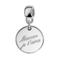 Bracelets sur Artemare : Charms Thabora en argent rhodi&eacute; m&eacute;daille suspendue grav&eacute;e "Maman je t'aime"