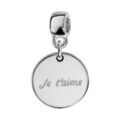 Charms Thabora en argent rhodi&eacute; m&eacute;daille suspendue grav&eacute;e "Je t'aime"
