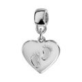 Charms Thabora en argent rhodi&eacute; coeur suspendu grav&eacute; empreintes 2 pieds