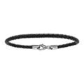 Bracelet en cuir noir tress&eacute; pour charms et fermoir en argent rhodi&eacute; - longueur 17,5cm Artemare