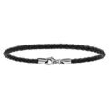 Bracelet en cuir noir tress&eacute; pour charms et fermoir en argent rhodi&eacute; - longueur 19,5cm