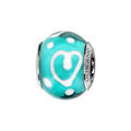 Charms Thabora en argent rhodi&eacute; et verre de Murano v&eacute;ritable bleu turquoise d&eacute;cor&eacute; de coeurs et de points blancs