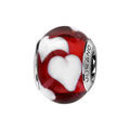 Charms Thabora en argent rhodi&eacute; et verre de Murano v&eacute;ritable rouge d&eacute;cor&eacute; de gros coeurs blancs Artemare
