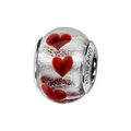 Bracelets sur Artemare : Charms Thabora en argent rhodi&eacute; et verre de Murano v&eacute;ritable argent&eacute; avec petits coeurs rouges