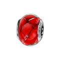 Bracelets sur Artemare : Charms Thabora en argent rhodi&eacute; et verre de Murano v&eacute;ritable rouge d&eacute;cor&eacute; d'1 motif quadrill&eacute;