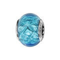 Charms Thabora en argent rhodi&eacute; et verre de Murano v&eacute;ritable bleu turquoise argent&eacute; d&eacute;cor&eacute; de croix Artemare