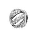 Charms Thabora en argent rhodi&eacute; boule avec rayures ajour&eacute;es et orn&eacute;es d'oxydes blancs