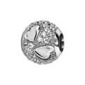 Bracelets sur Artemare : Charms Thabora en argent rhodi&eacute; boule orn&eacute;e d'oxydes blancs et de coeurs lisses