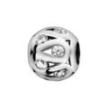 Charms Thabora en argent rhodi&eacute; boule avec lacet sinueux ajour&eacute; et oxydes blancs dans les creux