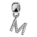 Charms Thabora en argent rhodi&eacute; lettre M orn&eacute;e d'oxydes blancs suspendu