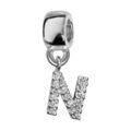 Bracelets sur Artemare : Charms Thabora en argent rhodi&eacute; lettre N orn&eacute;e d'oxydes blancs suspendu