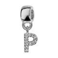 Charms Thabora en argent rhodi&eacute; lettre P orn&eacute;e d'oxydes blancs suspendu