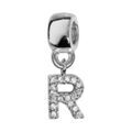 Charms Thabora en argent rhodi&eacute; lettre R orn&eacute;e d'oxydes blancs suspendu