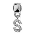 Charms Thabora en argent rhodi&eacute; lettre S orn&eacute;e d'oxydes blancs suspendu