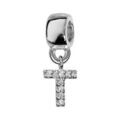 Charms Thabora en argent rhodi&eacute; lettre T orn&eacute;e d'oxydes blancs suspendu Artemare