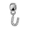 Bracelets sur Artemare : Charms Thabora en argent rhodi&eacute; lettre U orn&eacute;e d'oxydes blancs suspendu